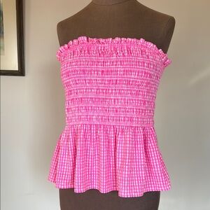 Lilly Pulitzer Pink and White Smocked Peplum Blouse